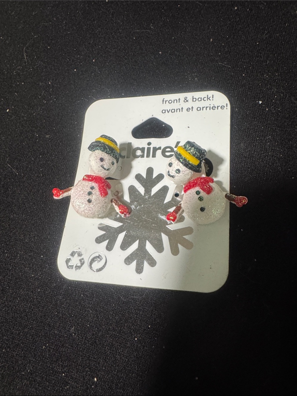 Claire's Glitter Snowman Stud Earrings - White, Red, Black, Yellow